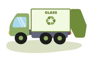 Recycling truck for glass collection operating in a community area vector
