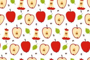 Colorful apple patterns featuring sliced and whole apples on a light background vector