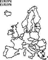Europe map in line art, doodle style map vector