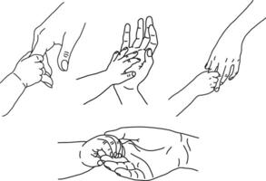 set of illustration in line art of mother and son, mother's day celebration background, mother and son hands vector