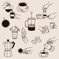 Set of illustrations in linear and doodle style for coffee vector
