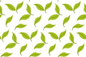 A vibrant pattern of green leaves scattered evenly across a white background for design inspiration vector