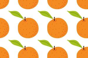 Vibrant pattern of oranges with green leaves on a white background showcasing playful design vector