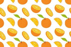 Colorful orange pattern with whole and sliced fruit on a white background vector