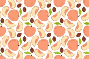 Colorful pattern of sliced peaches and seeds on white background showcasing fresh fruit design vector