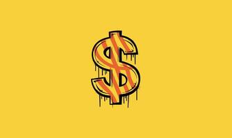 Dripping dollar sign with bold stripes on yellow background. vector