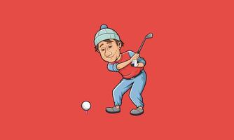 Cartoon golfer preparing to swing on a red background. vector