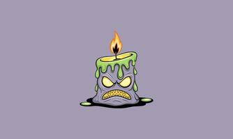 Spooky melting candle with a sinister face and flame. vector