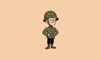 Confident cartoon military officer in uniform with helmet. vector