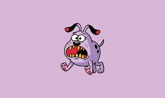 Cartoon purple dog with exaggerated teeth on lavender background. vector