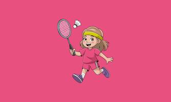 Smiling girl playing badminton with racket and shuttlecock. vector