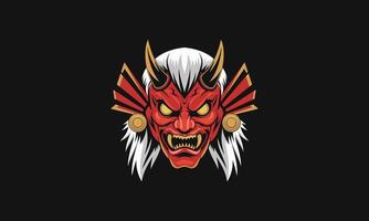 Fierce red demon mask with horns and golden details. vector