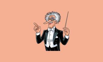 Funny orchestra conductor with exaggerated features. vector