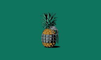 Pineapple designed as a hand grenade on green background. vector