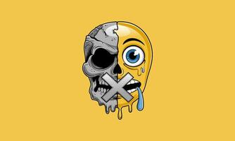 Half skull, half emoji face with dripping details vector
