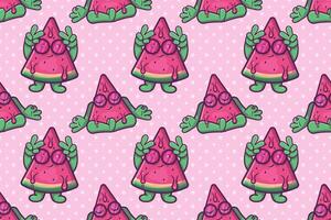 cute slice watermelon fruit character seamless pattern illustration background vector