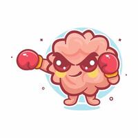 cute brain character mascot playing boxing sport isolated cartoon vector