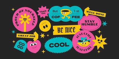 Hipster y2k and cool sticker collection Colorful cartoon patch badge label vector