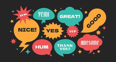 Colorful bubble stickers collection Speech bubbles patch tag label hipster y2k style vector