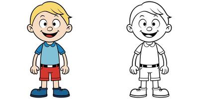Happy Boy Smiling Cartoon Coloring Page For Kids vector