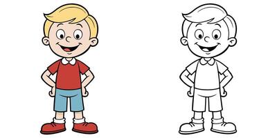 Funny Kid Smiling Cartoon Coloring Page For Kids vector