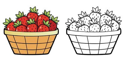 Basket Of Strawberries Outline Coloring Page For Kids. Fruits Coloring Printable vector