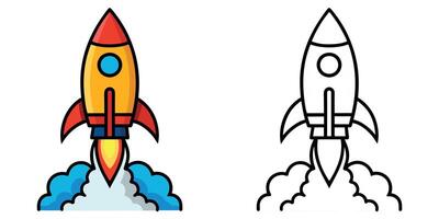Rocket Launch Outline Coloring Page For Kids vector