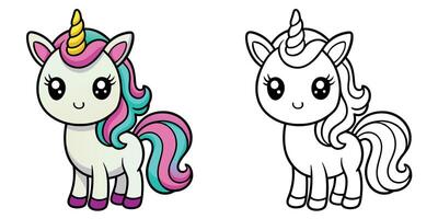 Cute Unicorn Cartoon Outline Coloring Pages For Kids vector