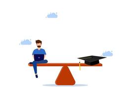 a man sitting on a seesaw with a graduation cap on it vector