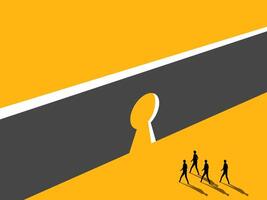 Key to Success. Team of Businessman Walking to Keyhole. vector
