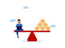 a man sitting on a balance scale with stars on it vector