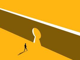 Key to Success. Businessman Standing in Front of Keyhole. vector