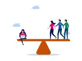people on a seesaw with one person on the top and another on the bottom vector