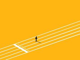 Focus on the path, start a business. Businessman walking on a personal treadmill vector