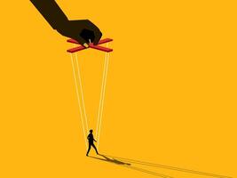 Control. Hand and puppet with businessman on string. vector