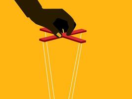 Propaganda or organization management,control power. Puppeteer hand. vector