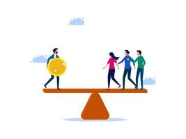 people standing on a balance scale with a coin vector