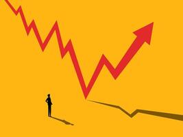 Volatility, growth. Businessman with arrow pointing up. vector