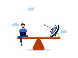 man sitting on a seesaw with a laptop and dart in the middle vector
