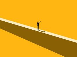 Overlooking Obstacles. Businessman Standing Looking at Telescopes on the Wall. vector