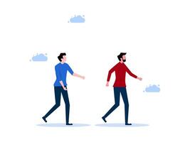 two men walking in the same direction, one is walking and the other is running vector