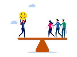 people standing on a balance with a smiley face vector