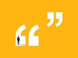 Announcement, speech, message. Businessman in quotation marks. vector