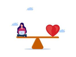 a woman sitting on a balance with a heart on top vector