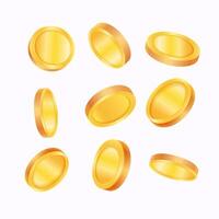 3D Set of rotation coins at different angles. Set of spinning gold silver coins in many views rotate in different angles isolated on white background. illustration. vector
