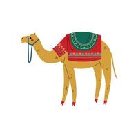 Camel with Saddle on the Back, Desert Animal, Symbol of Traditional Egyptian Culture Illustration vector