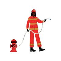 Female Firefighter Character in Red Uniform and Protective Helmet Illustration vector