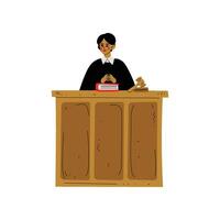 Female Judge Character Presiding over Court Proceeding in Courthouse Illustration vector
