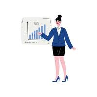 Businesswoman Wearing Formal Clothes Pointing at Whiteboard with Growth Graph at Presentation, Female Business Character Illustration vector