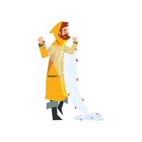 Fisherman with Net, Fishman Character in Raincoat and Rubber Boots Illustration vector